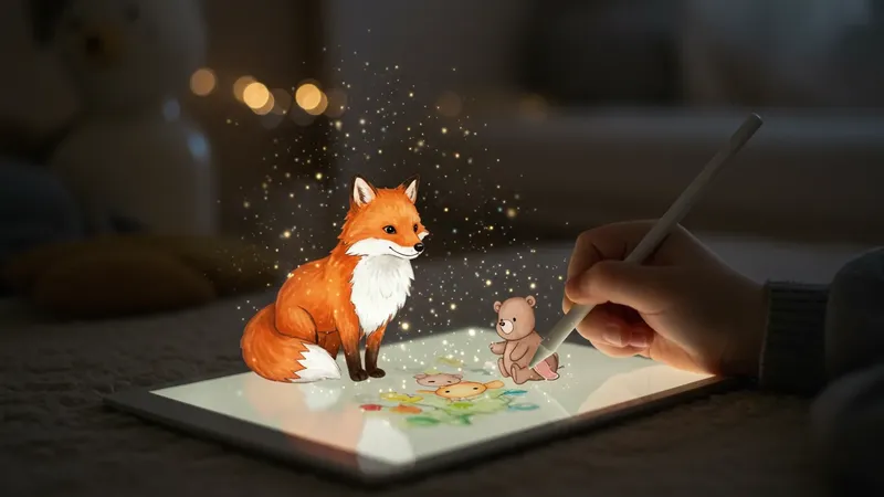 AIを使って絵本を作っているイメージのイラスト