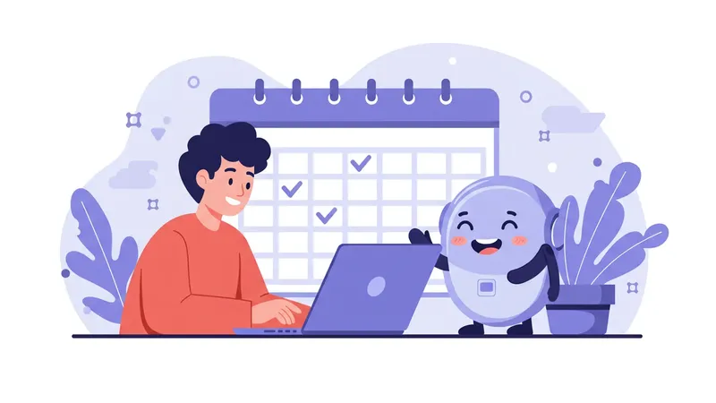 15分の砂時計とAIロボットが植物に水をやるイラスト